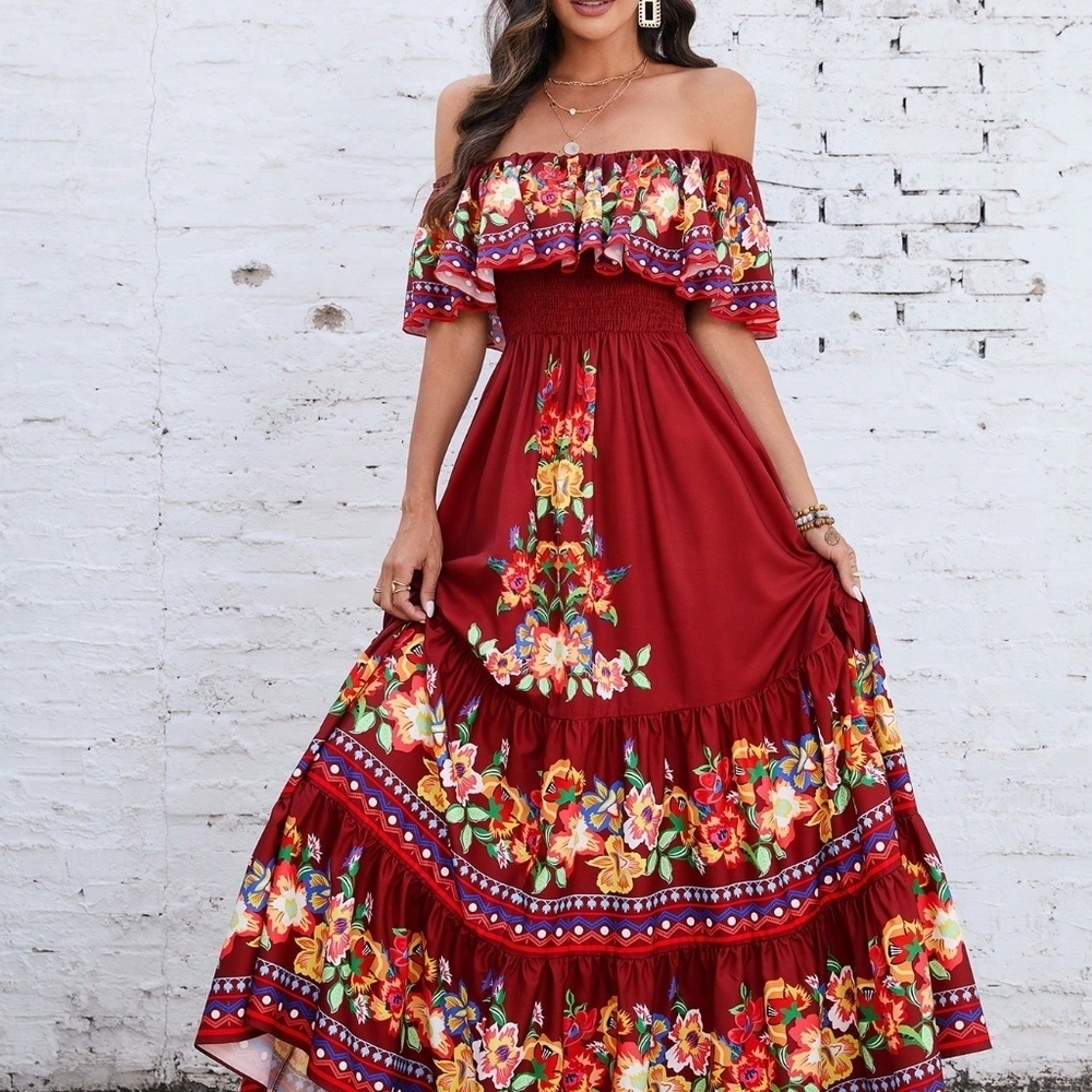 Off-Shoulder Floral Printed Dress - Picture 4 of 5